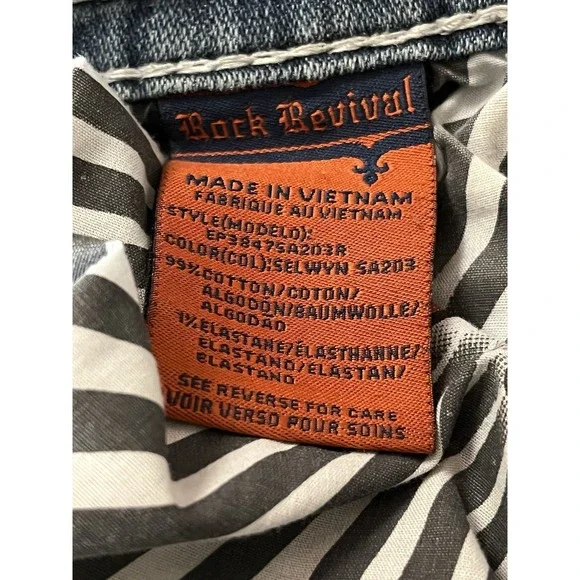 Rock Revival Jeans Men's 32x30 Selwyn Leather Insert Star Slim Taper Distressed - Picture 12 of 16